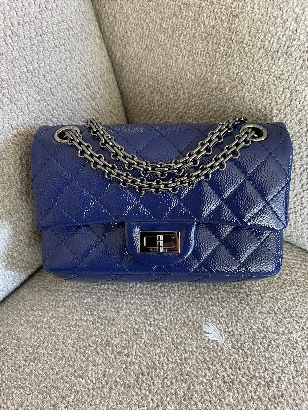 CHANEL Mini 2.55 Quilted Deep Blue Chain Shoulder Bag